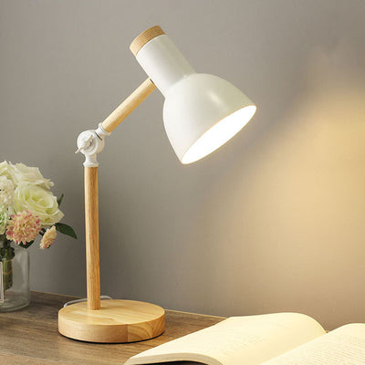Contemporary Nordic Iron Semi-Circular Shade Wooden Base 1-Light Table Lamp For Study