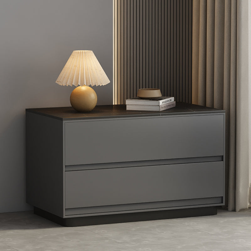 Table de nuit moderne minimaliste rectangulaire en bois massif avec dalle de pierre à 2 tiroirs pour chambre 