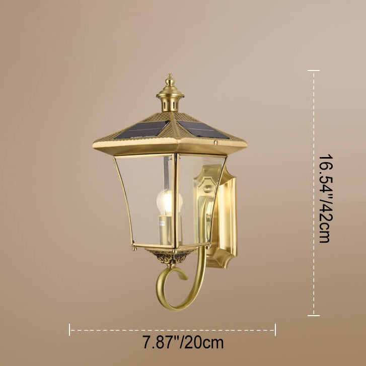 European Retro Solar Copper Roof Lantern 1-Light Outdoor Wall Sconce Lamp