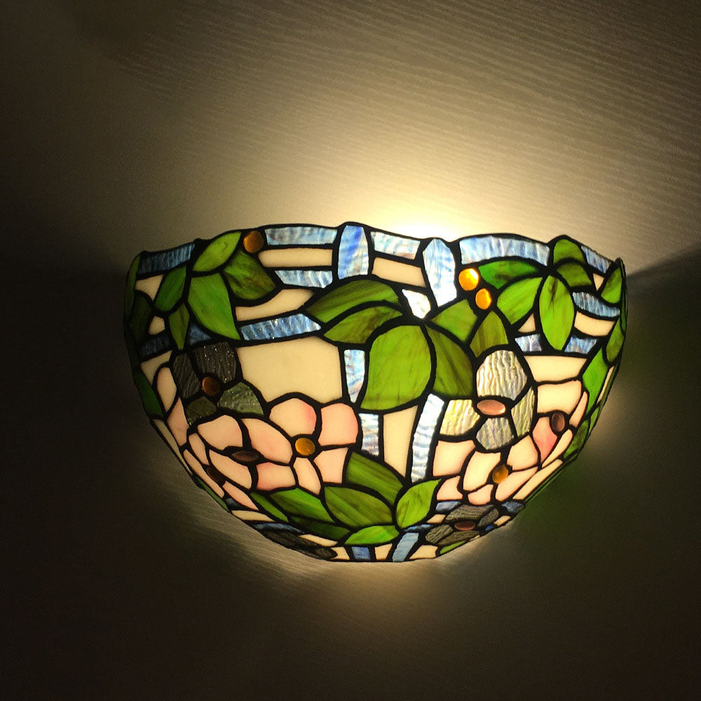 Applique Murale à 1 Lumière en Verre Alliage Tiffany Traditionnel avec Fleur Semi-circulaire et Libellule pour Couloir 