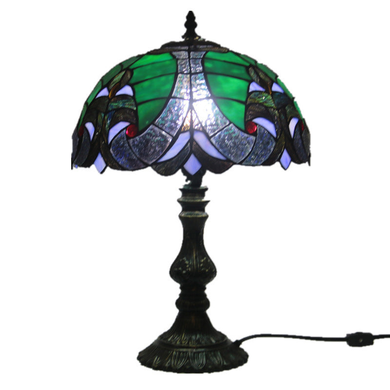 Traditional Tiffany Stained Glass Dome Aolly Base 1-Light Table Lamp For Home Office