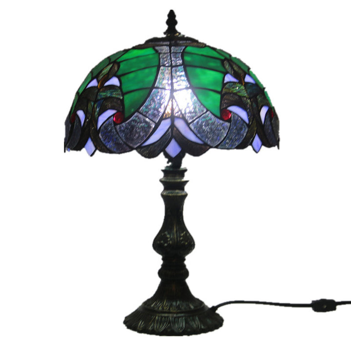 Traditional Tiffany Stained Glass Dome Aolly Base 1-Light Table Lamp For Home Office