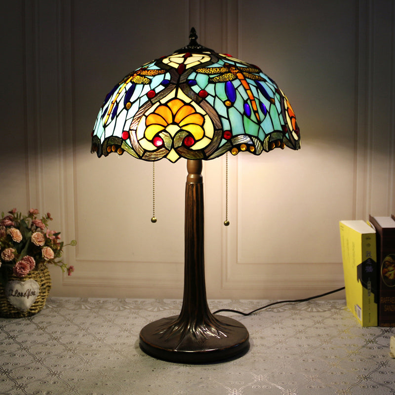 Lampe de Table Traditionnelle Rustique Ronde en Résine et Verre à 2 Lumières pour Chambre 
