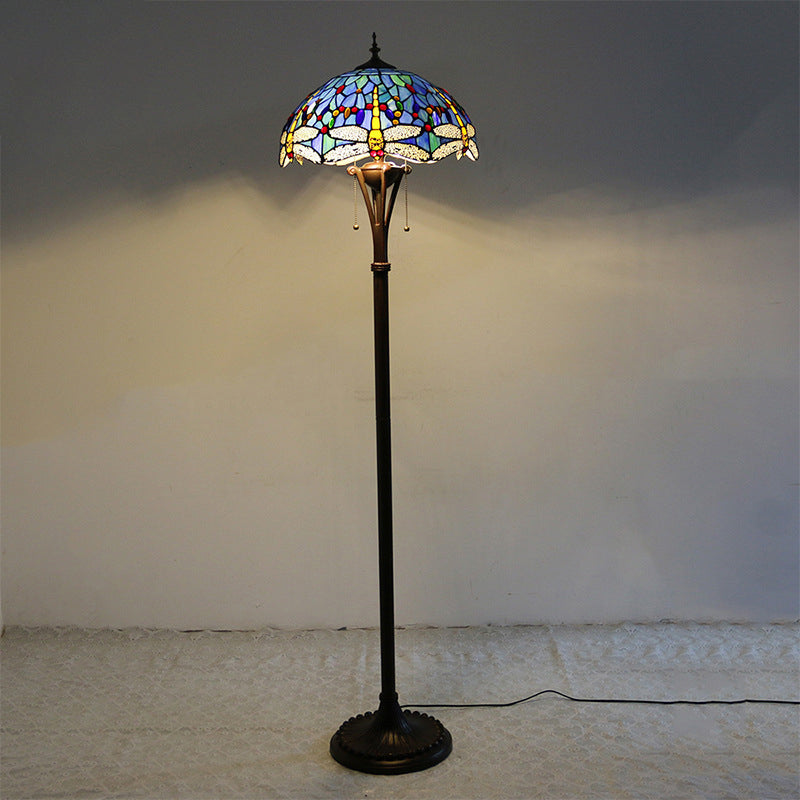 Traditional Tiffany Mediterranean Dragonfly Stained Glass Dome Shade 2 BulbSquare