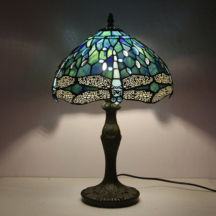 Traditionelle Tiffany Runde Blume Legierung Buntglas 1-Licht Tischlampe für Wohnzimmer 