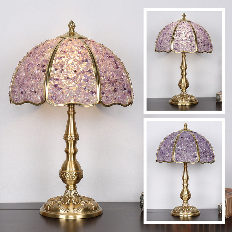 Moderne Luxus-Halbkugel-Schirm Tischlampe aus Vollkupfer mit Kristall und 1 Licht für das Schlafzimmer 