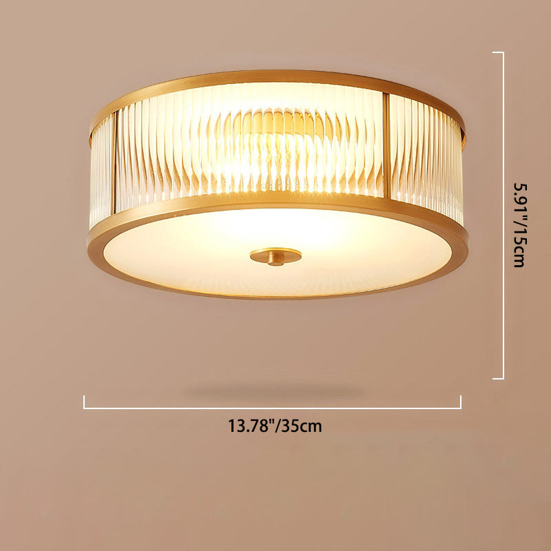 Traditional European Round Copper Glass 3/4/6 Light Flush Mount Ceiling Light For Living Room