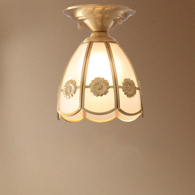 Modern Simple All-Copper Flower-Shaped 1-Light Semi-Flush Mount Ceiling Light