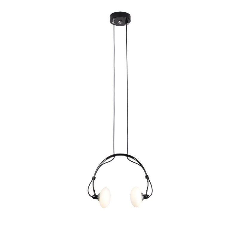 Lámpara de araña contemporánea con pantalla de vidrio de hierro y auriculares creativos de 2 luces para sala de estar 