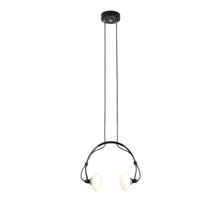 Lámpara de araña contemporánea con pantalla de vidrio de hierro y auriculares creativos de 2 luces para sala de estar 