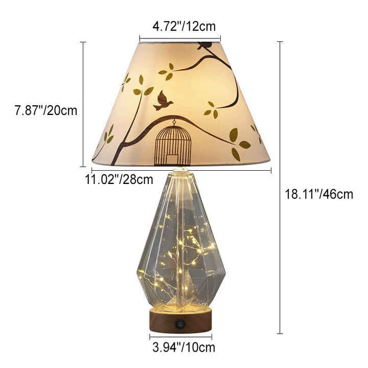 Traditional Rustic Fabric Glass Solid Wood Rhombus 1-Light Table Lamp For Bedroom
