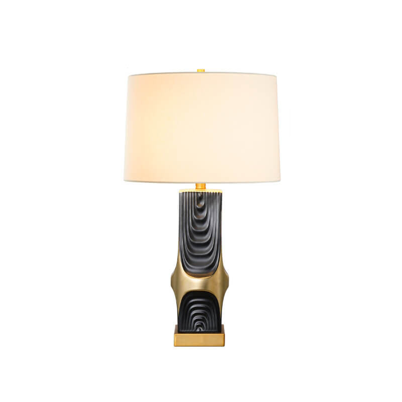 Modern Luxury Plated Hardware Ceramic Fabric Column Fabric 1-Light Table Lamp For Bedroom