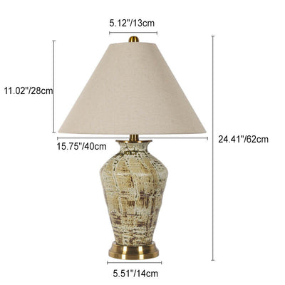 Traditional Chinese Vintage Ceramic Jar Base Cone Fabric 1-Light Table Lamp For Bedroom