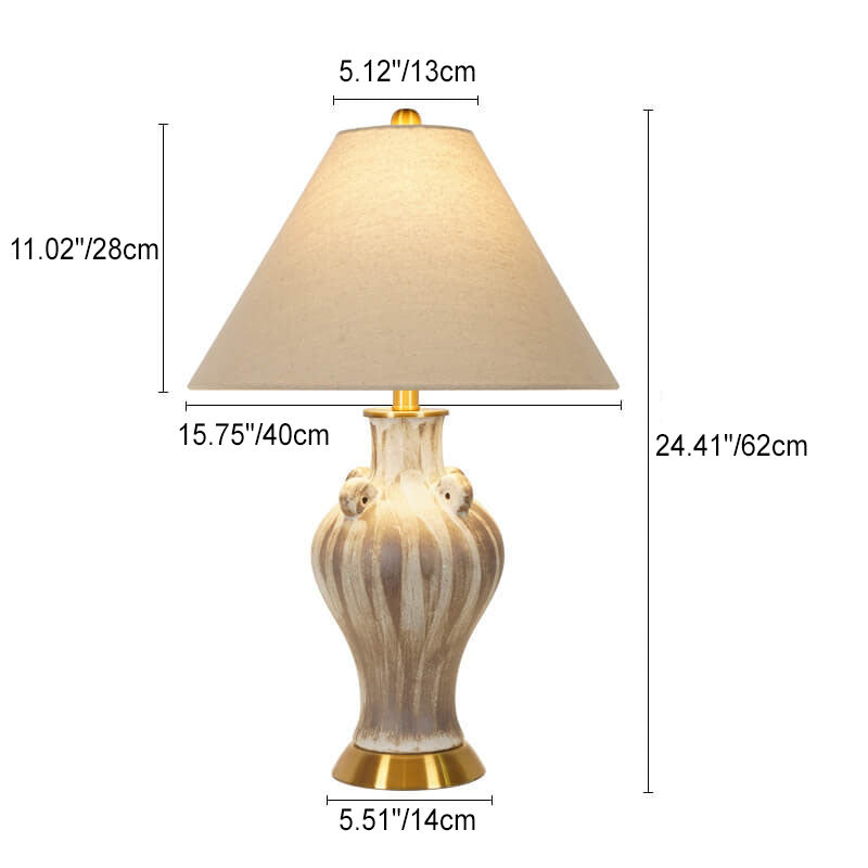 Contemporary Retro Aged Ceramic Jar Fabric Cone 1-Light Table Lamp For Bedroom