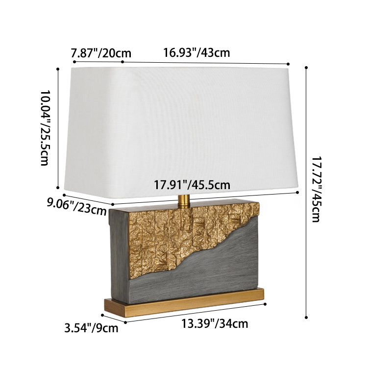 Lampe de table contemporaine rectangulaire trapézoïdale en tissu peint et matériel en ciment à 1 lumière pour chambre 