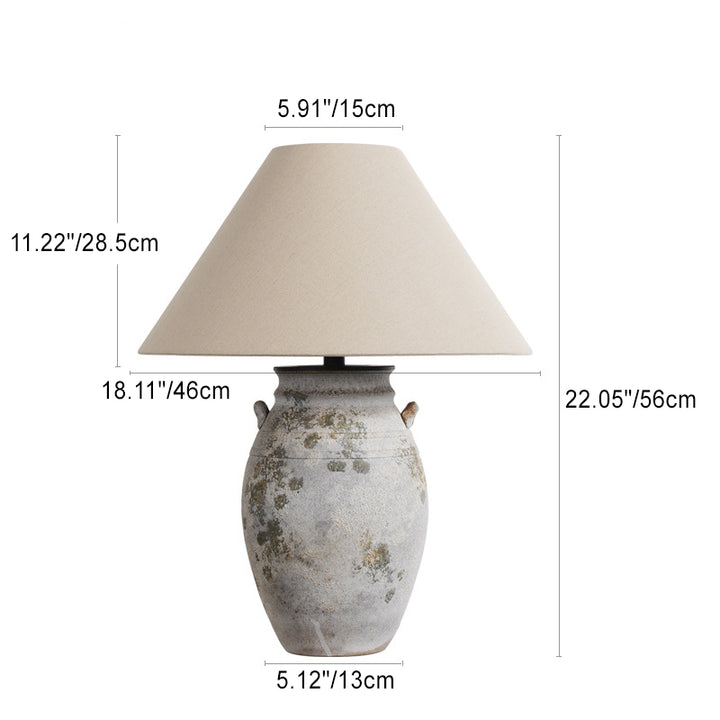 Lampe de table à 1 lumière avec pot conique en céramique vintage traditionnelle en tissu et métal pour chevet 