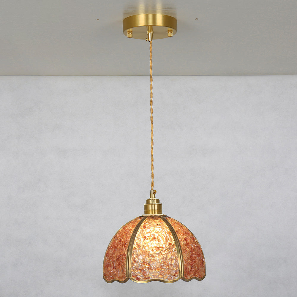 Lámpara colgante moderna de arte deco de media esfera de cobre con cristal de 1 luz para comedor 