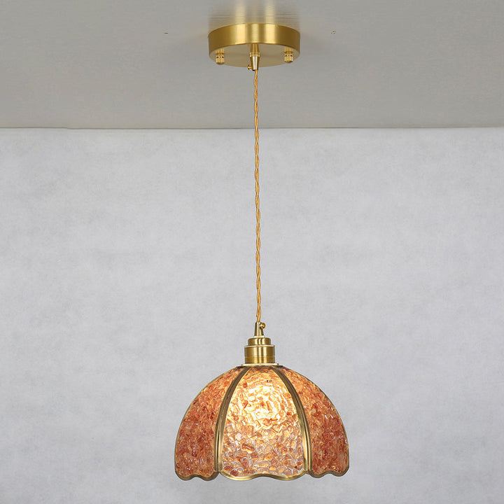 Lámpara colgante moderna de arte deco de media esfera de cobre con cristal de 1 luz para comedor 