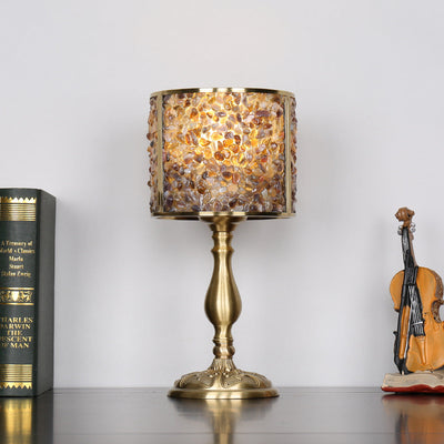 Lampe de table 1 lumière avec abat-jour en pierre de cristal moderne et base en cuivre pour bureau 