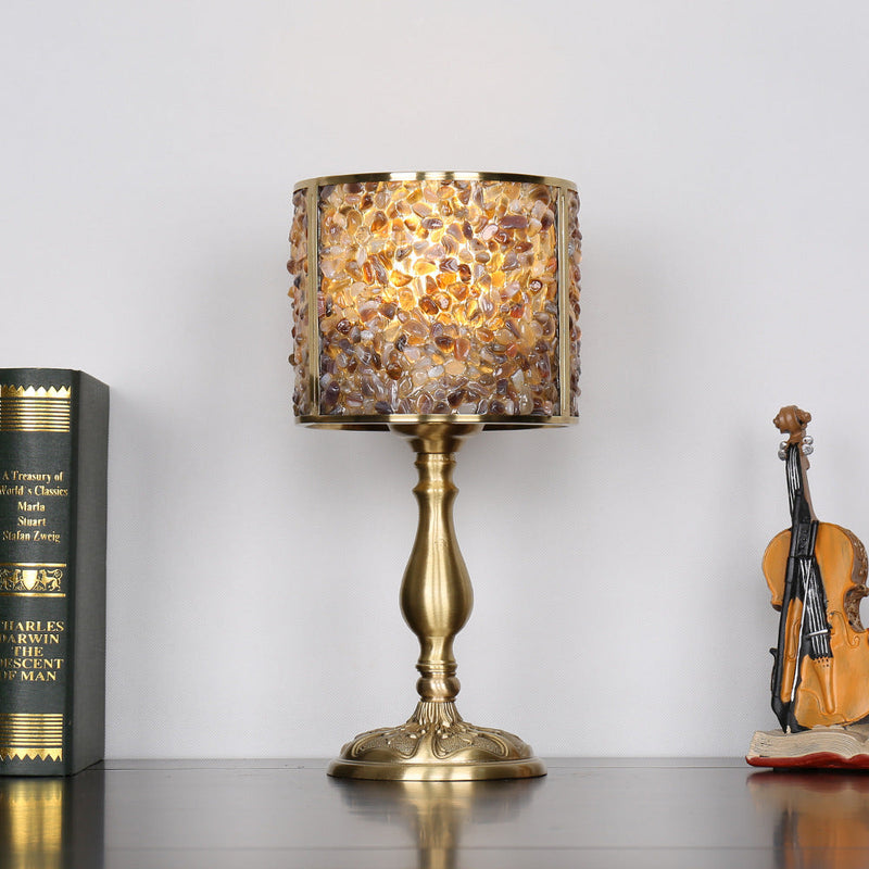 Lampe de table 1 lumière avec abat-jour en pierre de cristal moderne et base en cuivre pour bureau 
