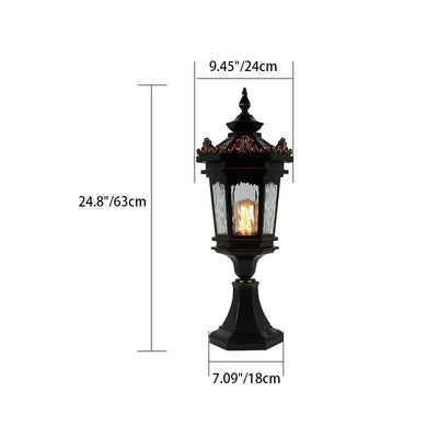 Luz de Poste de Cabeza de 1 Luz de Vidrio de Aluminio Cilíndrico Hexagonal Europeo Tradicional para Patio Exterior 