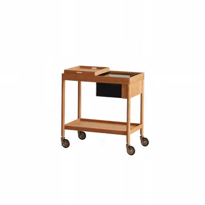 Mesa de café rectangular de vidrio y madera escandinava contemporánea de 2 niveles para sala de estar 