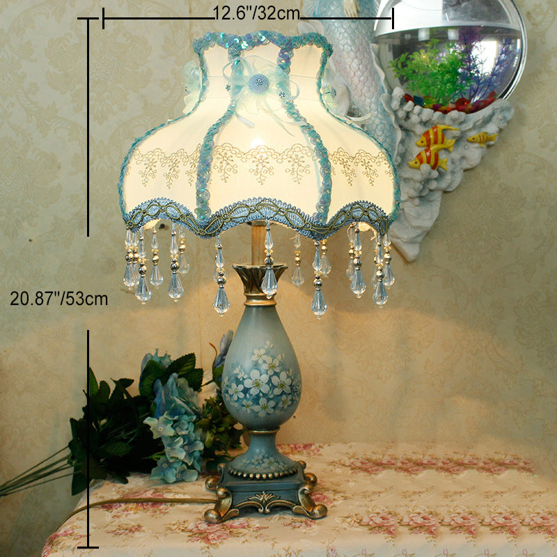 Traditionelle europäische gefärbte Harzgewebe-Blumenkuppel-Tischlampe mit 1 Licht für Schlafzimmer