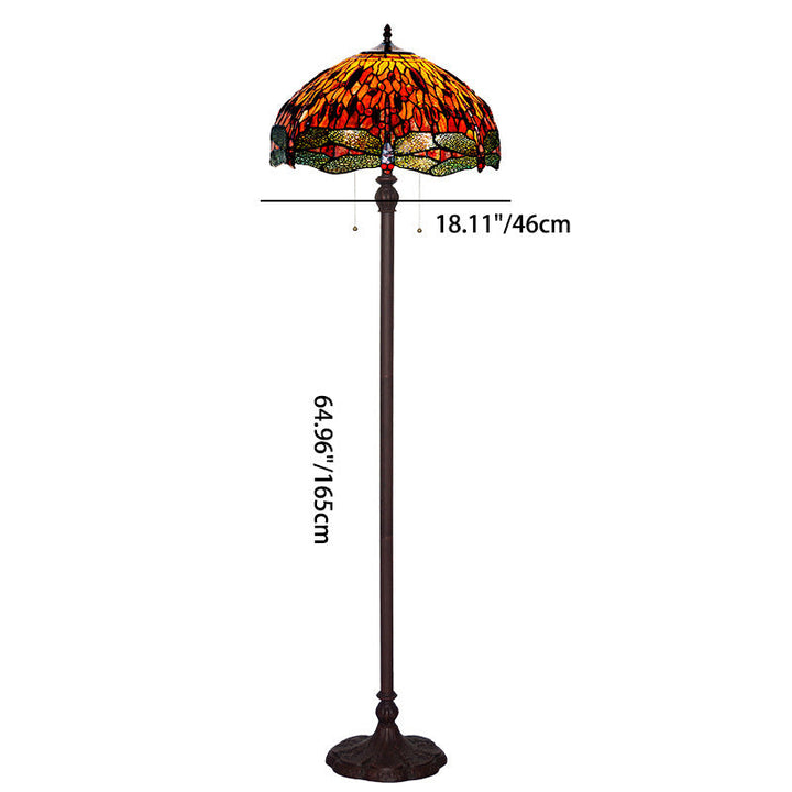 Lampe de sol traditionnelle Tiffany Dragonfly en verre teinté à 2 lumières pour bureau à domicile 