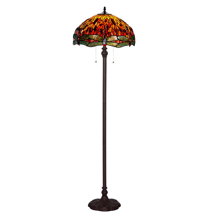 Lampe de sol traditionnelle Tiffany Dragonfly en verre teinté à 2 lumières pour bureau à domicile 
