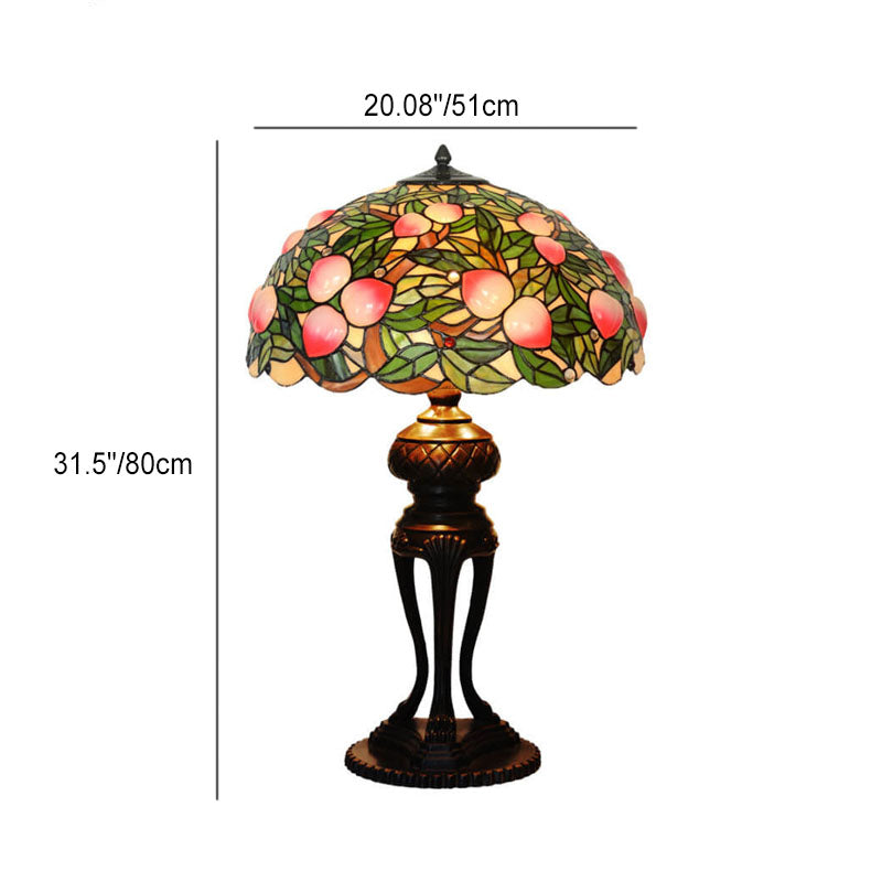 Lampe de table Tiffany Retro Peach Stained Glass Dome à 3 lumières 