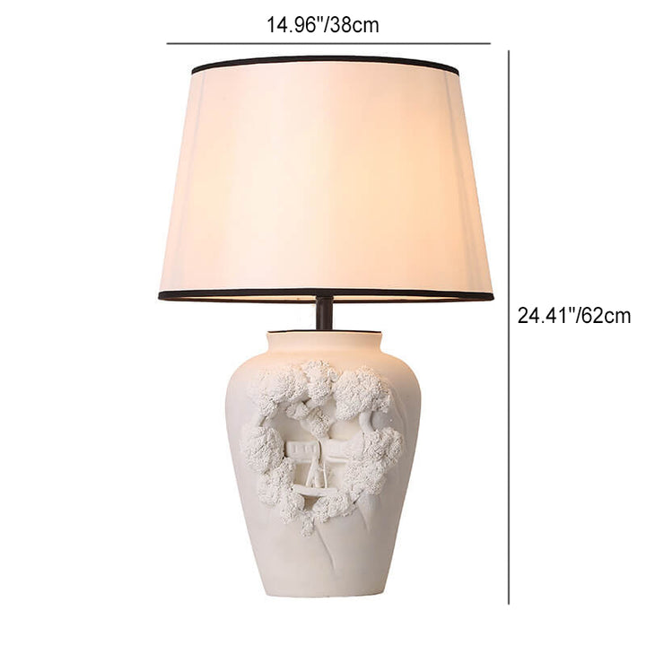 Modern Minimalist Carved Vase Base Ceramic Fabric 1-Light Table Lamp