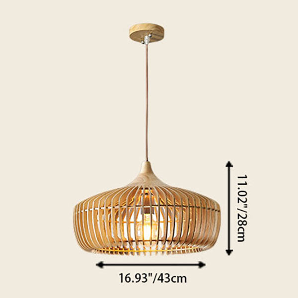 Lámpara colgante de 1 luz de jaula de madera maciza vintage japonesa 