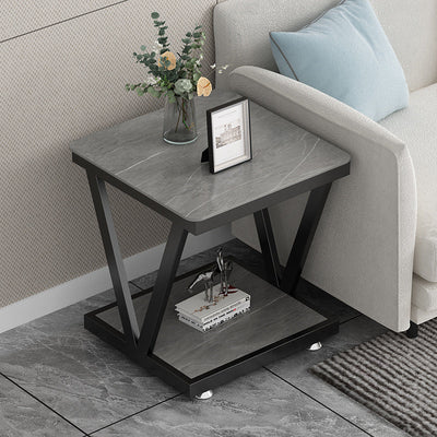 Table d'appoint amovible en acier inoxydable à dalle carrée minimaliste moderne à 2 niveaux pour salon 