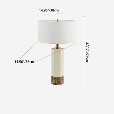 Moderne minimalistische sechseckige Säule rund Marmor Leder Stoff 1-Licht Tischlampe für Schlafzimmer 