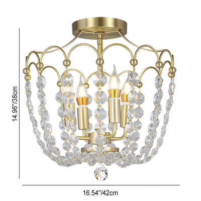 European Light Luxury Copper Crystal String 4-Light Semi-Flush Mount Ceiling Light