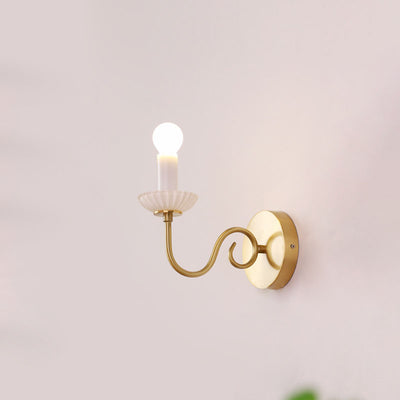 Traditional French Candelabra Brass Glass 1-Light Wall Sconce Lamp For Bedroom