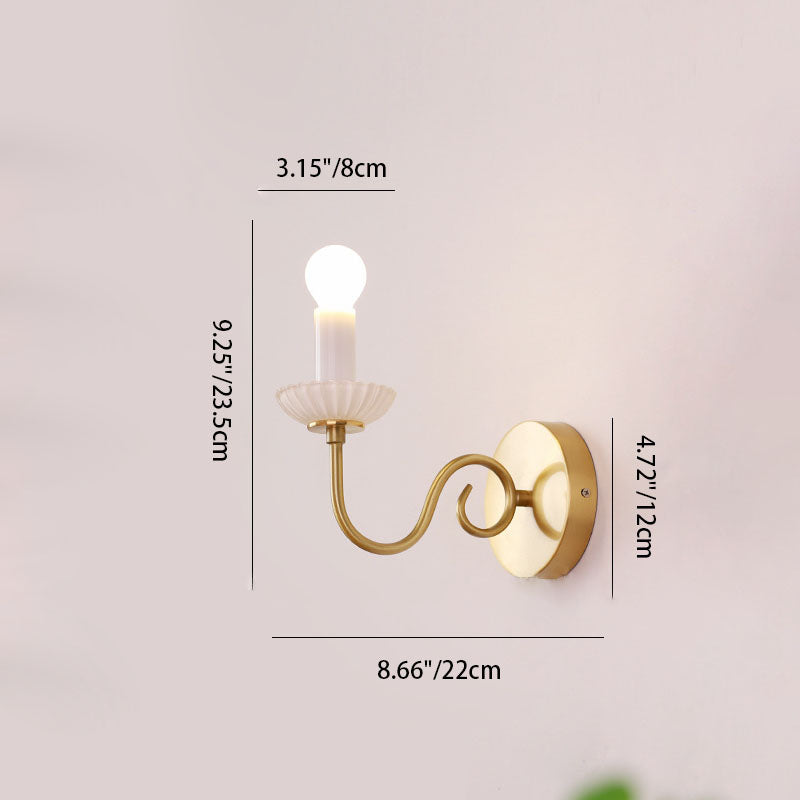 Traditional French Candelabra Brass Glass 1-Light Wall Sconce Lamp For Bedroom