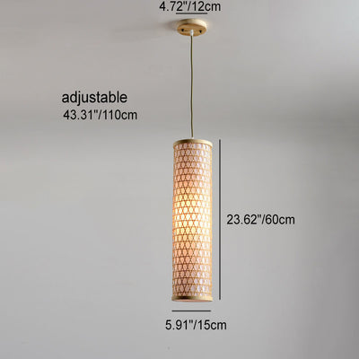 Modern Chinese Bamboo Weaving PVC Cylinder 1/3 Light Island Light Chandelier