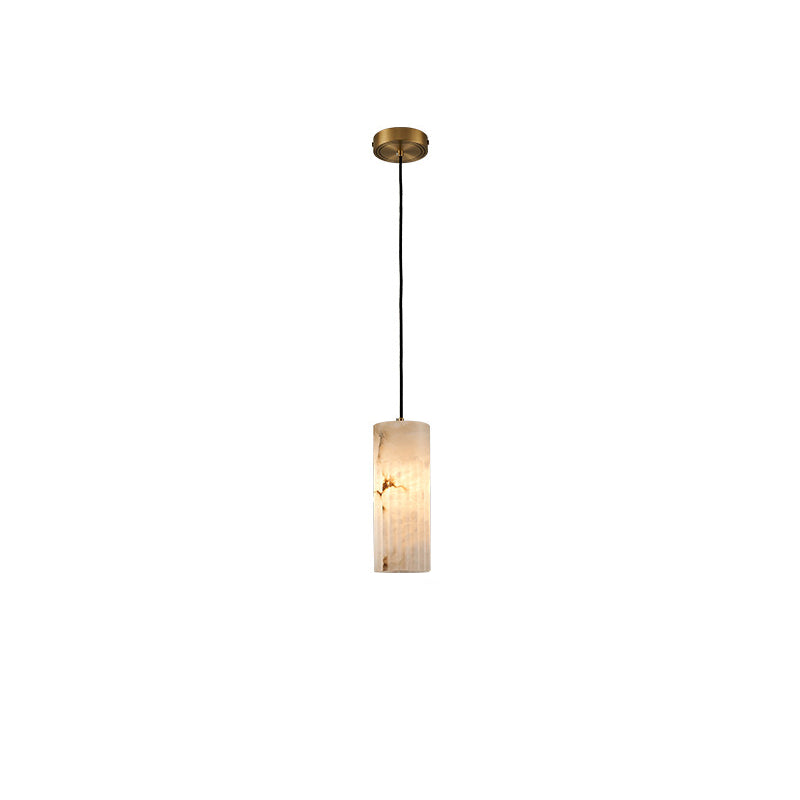 Traditional Chinese Marble Column Copper 1-Light Pendant Light For Bedroom