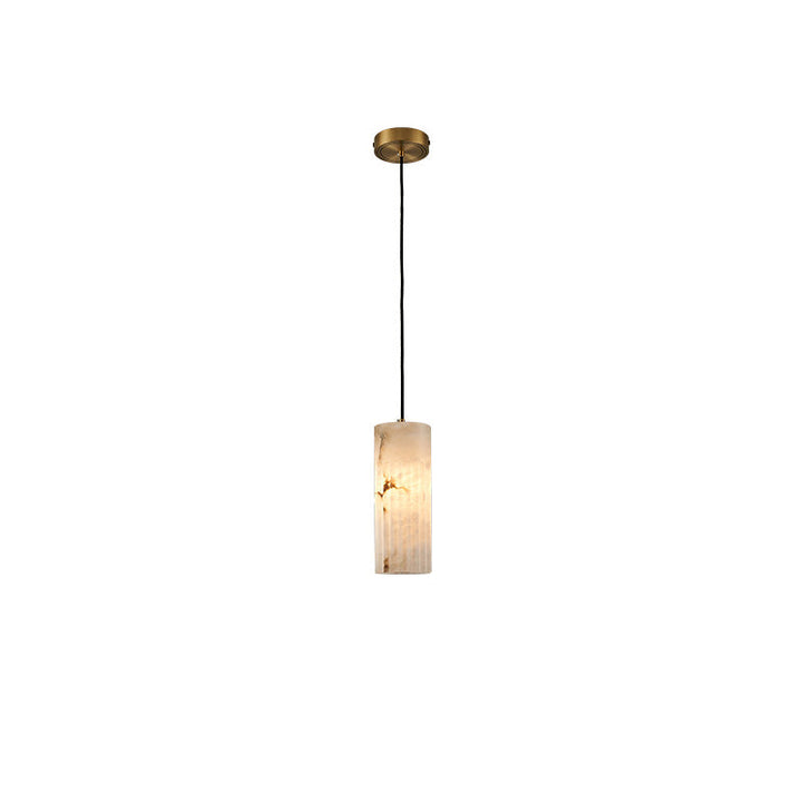 Traditional Chinese Marble Column Copper 1-Light Pendant Light For Bedroom