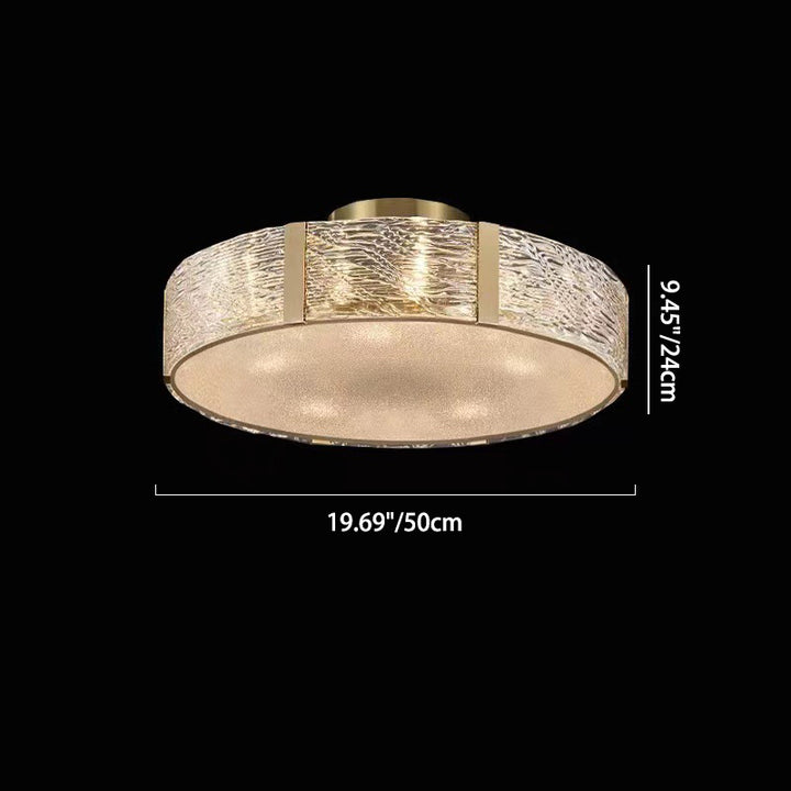 Contemporary Luxury Round Brass Glass 5/9/12 Light Semi-Flush Mount Ceiling Light For Living Room