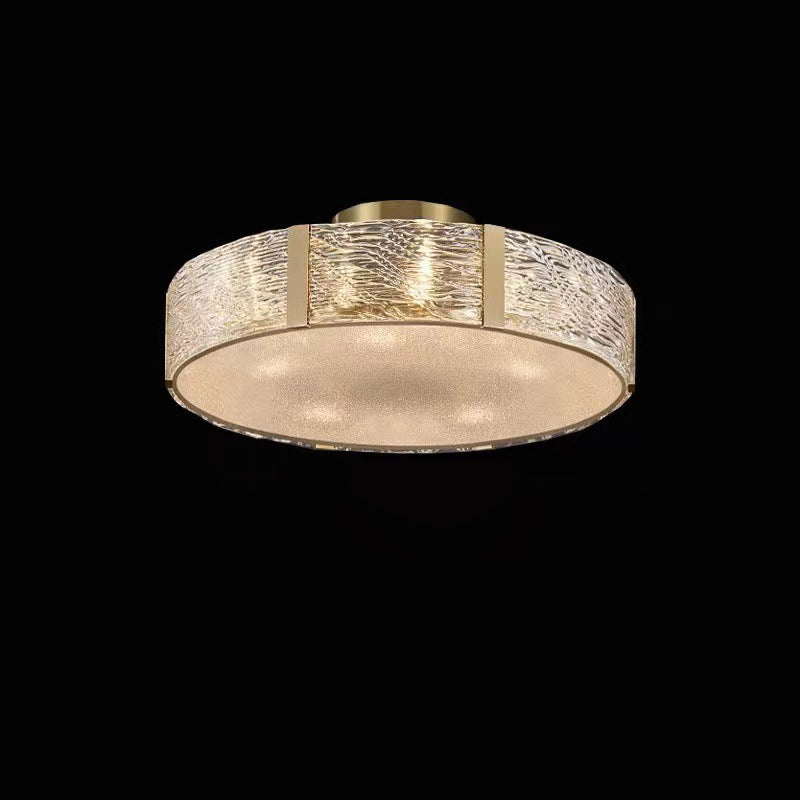 Contemporary Luxury Round Brass Glass 5/9/12 Light Semi-Flush Mount Ceiling Light For Living Room