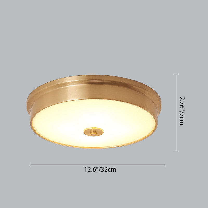 Modern Luxury Round All Copper Glass 3/4 Light Flush Mount Ceiling Light For Bedroom