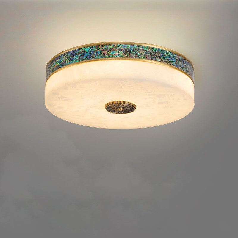 Modern Transitional Round All Copper Marble LED Flush Mount Ceiling Light For Bedroom