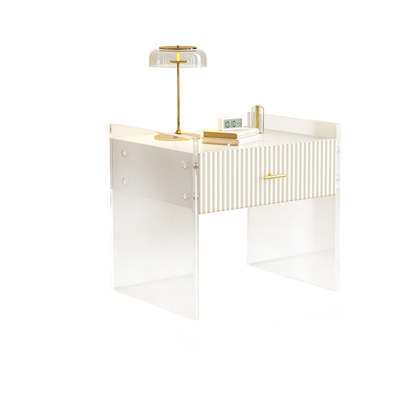 Table de chevet moderne de luxe rectangulaire en acrylique verre trempé bois massif 1 tiroir pour chambre 