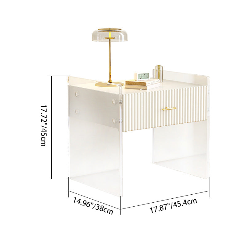 Table de chevet moderne de luxe rectangulaire en acrylique verre trempé bois massif 1 tiroir pour chambre 