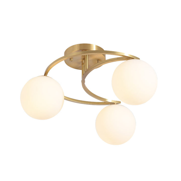 Contemporary Nordic Copper Glass Ball Moon 3/5 Light Semi-Flush Mount Ceiling Light For Bedroom