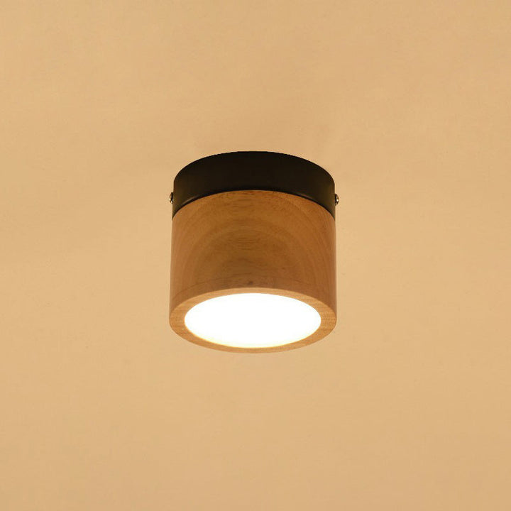 Plafonnier LED cylindrique en bois acrylique traditionnel japonais pour couloir 