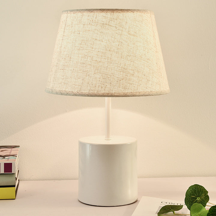 Traditional Farmhouse Fabric Metal Conic Cylinder Base 1-Light Table Lamp For Bedside