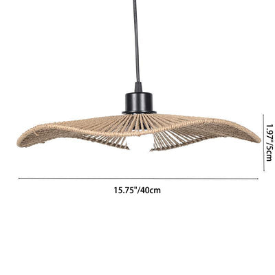 Chapeau traditionnel rustique en paille tissée, corde en papier de fer, suspension à 1 lumière pour salon 